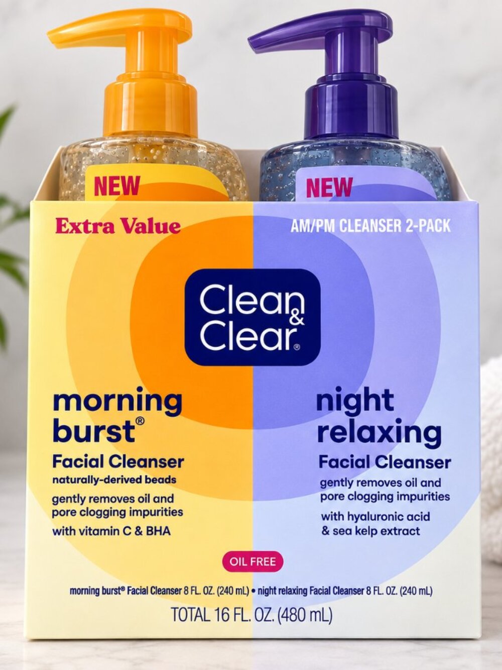 Clean & Clear Morning Burst & Night Relaxing Facial Cleanser 2-Pack 8 oz Each